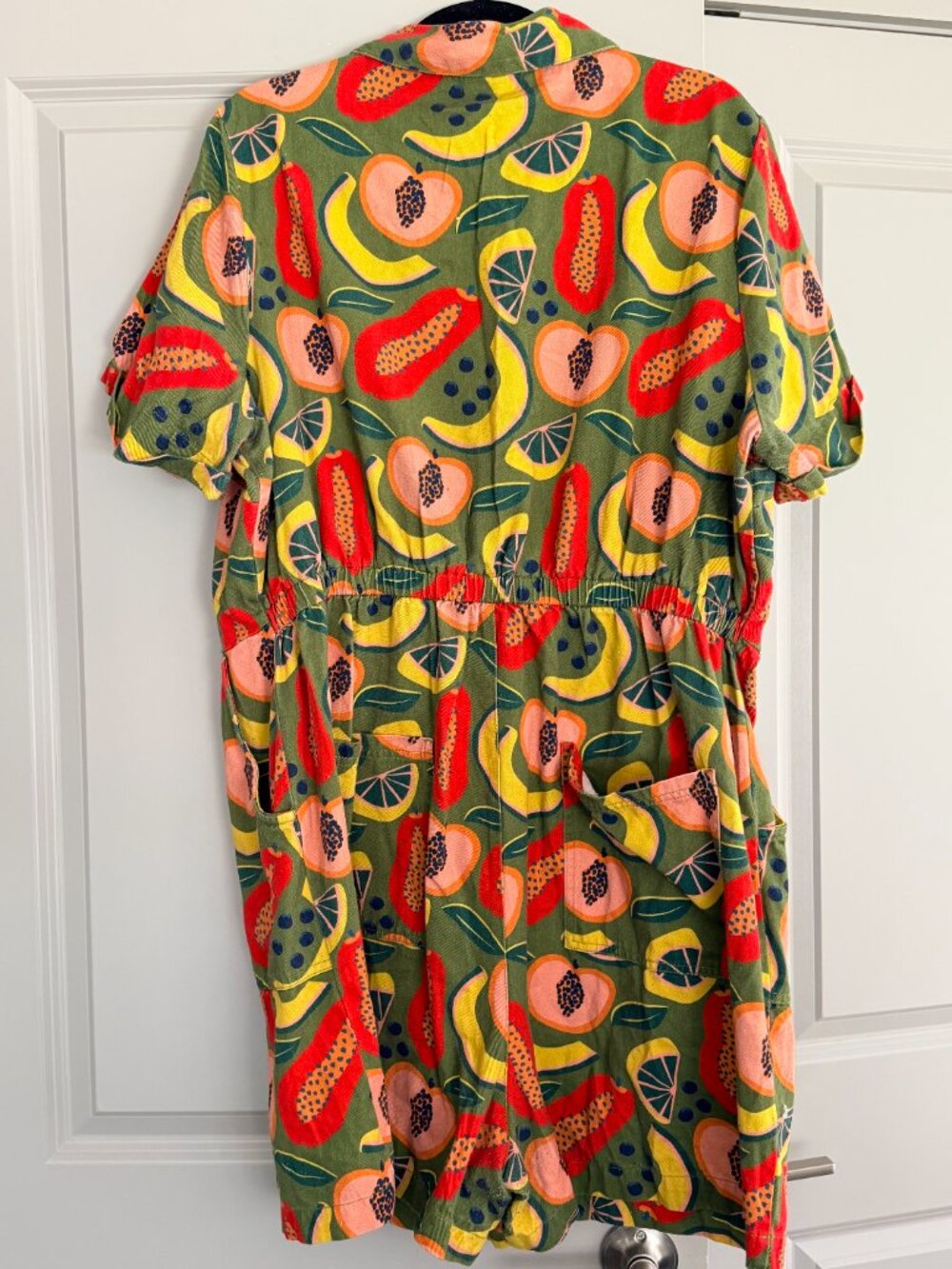 Lucy & Yak Short Jumpsuit in Limited Edition Green/Fruit Print Plus Size - Picture 3 of 4